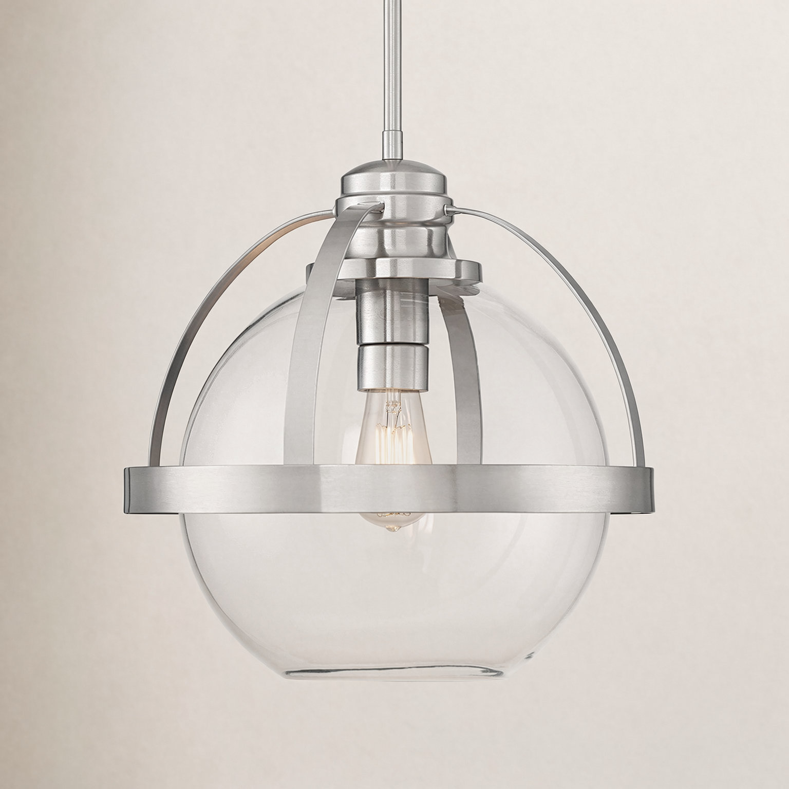 Single Light Glass Dimmable Pendant, Satin Nickel