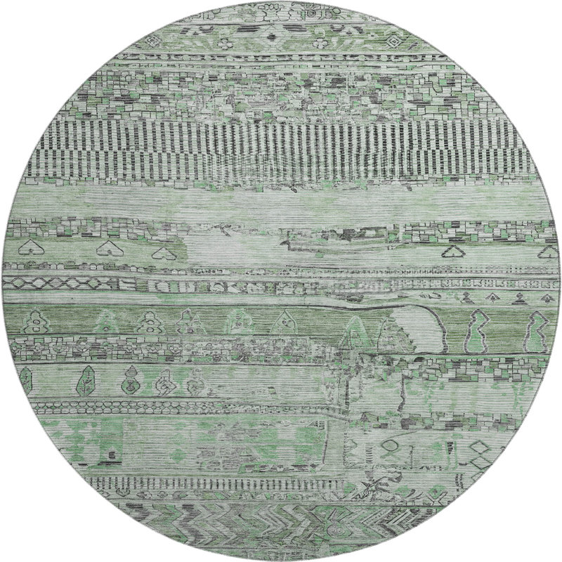 Premium Machine Washable Ashington AMF1835 Stripes Rug, Round 8'