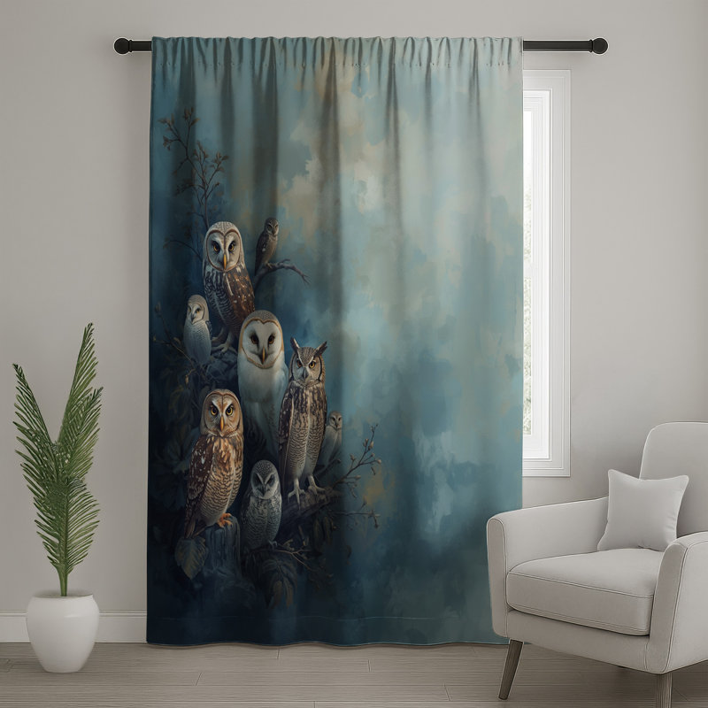 Rideaux perchés Group of Owls, 50" x 92" - 1 Panel, Transparent