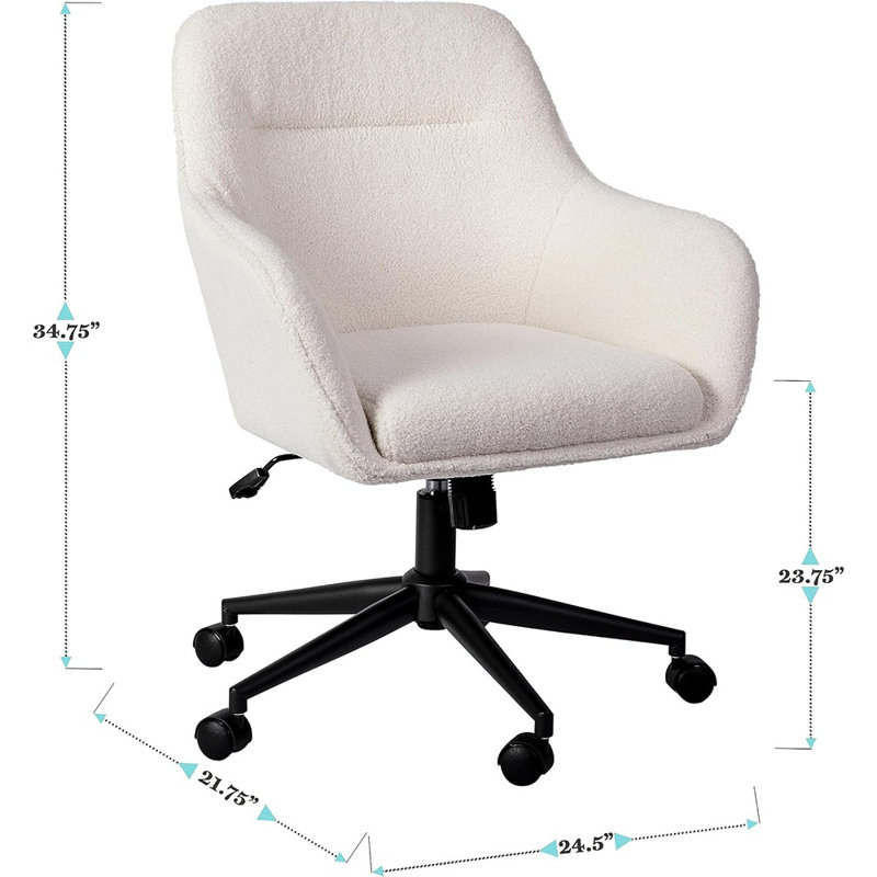Martha Stewart Rayna Upholstered Swivel Home Office Chair with Flared Arms