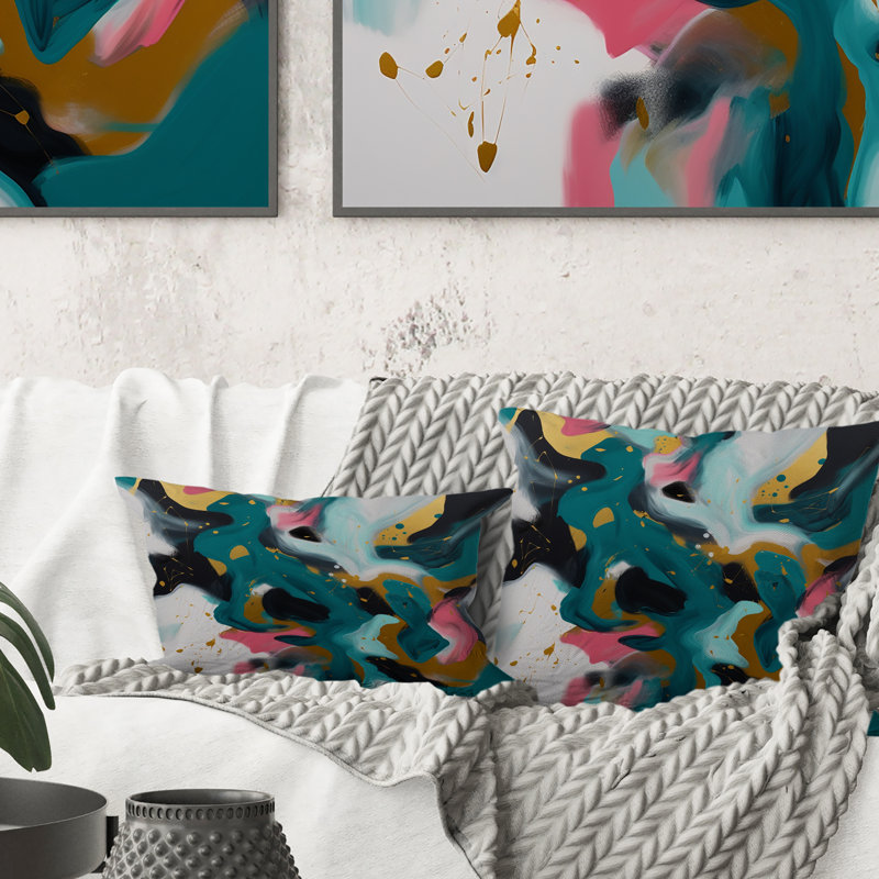 Coussin Turquoise et rose Abstract Serenity I