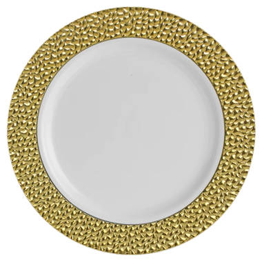 Disposable Plastic Plates White Gold Rim 7.5/10.25 Heavy Duty Dinner  Plates