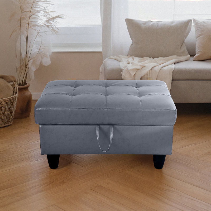 Repose-pied avec rangement en similicuir, Greyish Blue Faux Leather