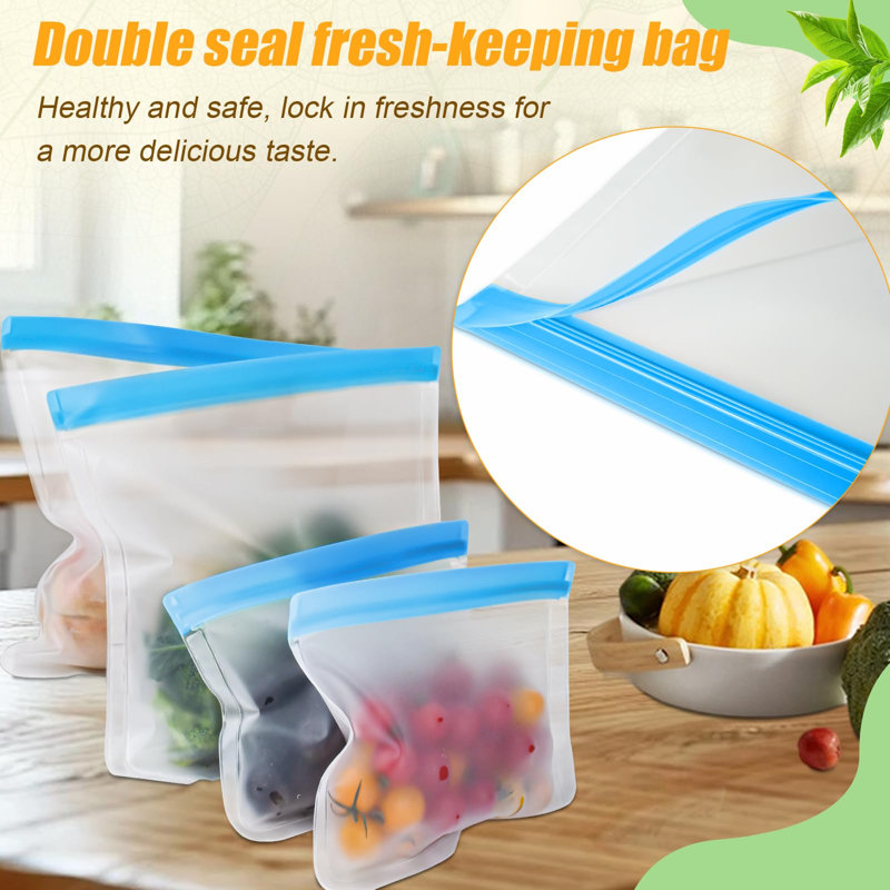 10 Pack Reusable Silicone Food Storage Bags Leakproof Blue