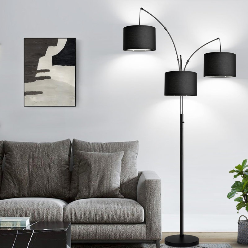 Arc Floor Lamps, Dimmable Modern Tall Standing Lamp, 3 Led Bulbs Included, Black, Black