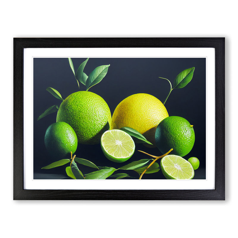 Lemon Lime Citrus Fruits - Single Picture Frame Print, 46cm H x 64cm W, Black