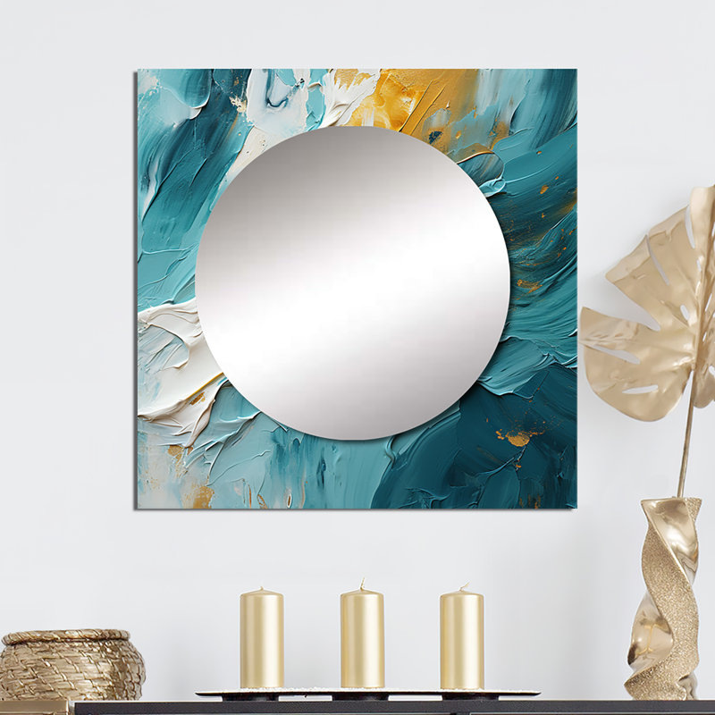 Golden Morning Glory Painting Gold On II - Abstract Spirals Square Mirror For Wall Art Decor, 23" x 23"