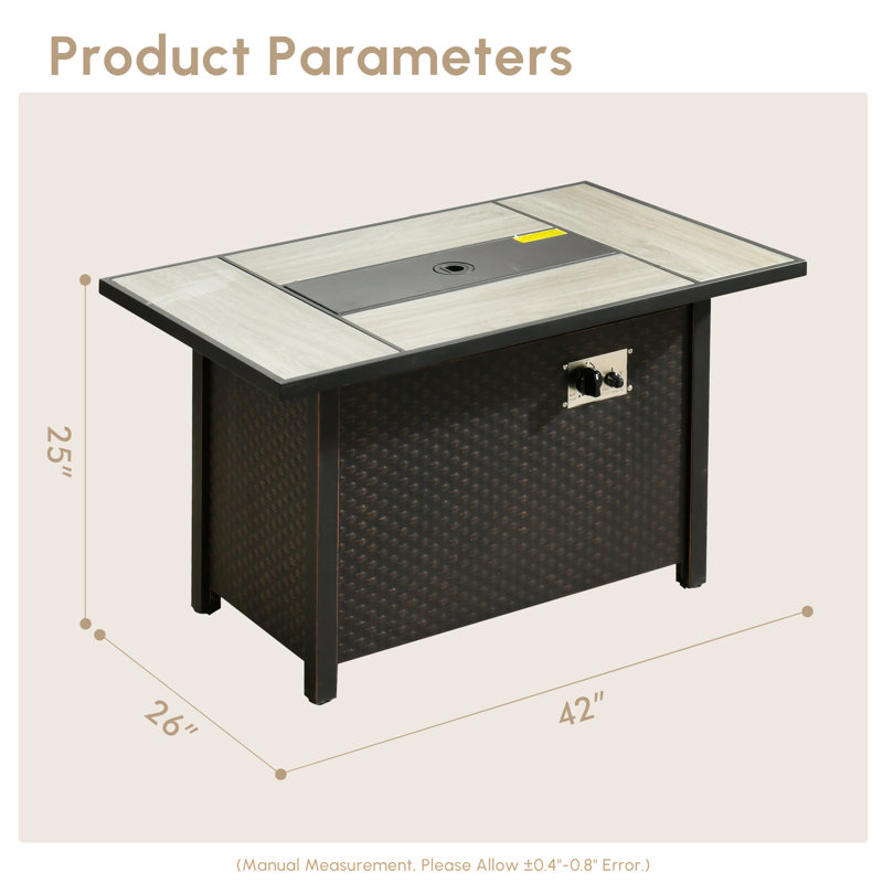 42'' X 26'' Rectangle Metal Outdoor Propane Firepit Table, With Lid And Lava Rocks 50,000 Btu