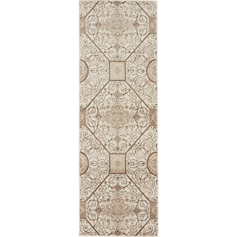 Tapis contemporain de couleur ivoire Emigdio, Tapis de couloir 2 pi x 6 pi