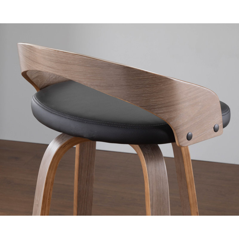 Tabourets de bar et de comptoir à hauteur fixe Laurenzio avec pieds en bois courbé et repose-pieds rond (ensemble de 2)