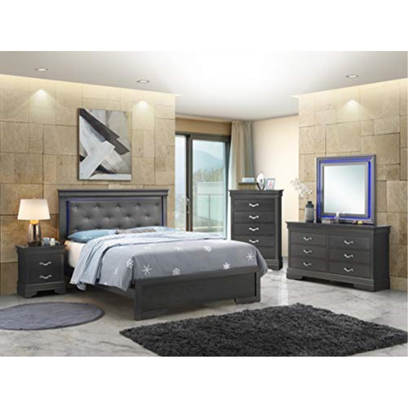 Vegan Leather Standard Bed, Charcoal, Queen