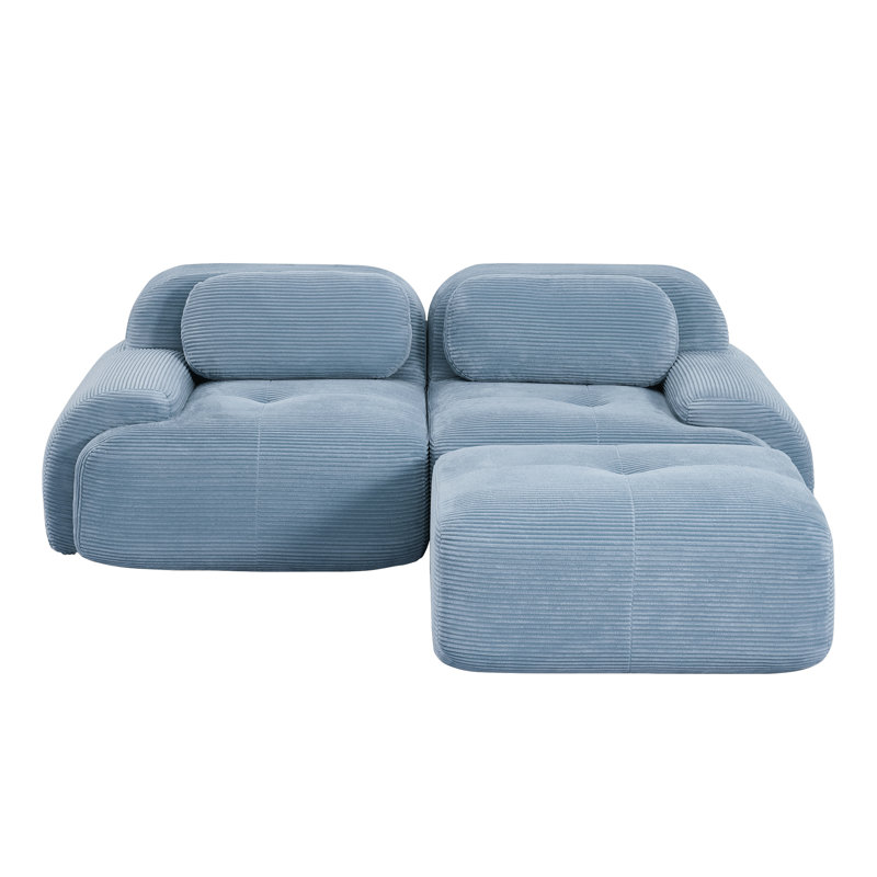 Causeuse Boneless de 81 po avec repose-pieds en velours côtelé moelleux, aucun assemblage requis, Bleu
