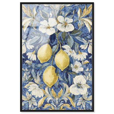"Tiles Lemons II", reproduction d'art acrylique encadrée par Art Remedy, cadre noir, 30 x 45