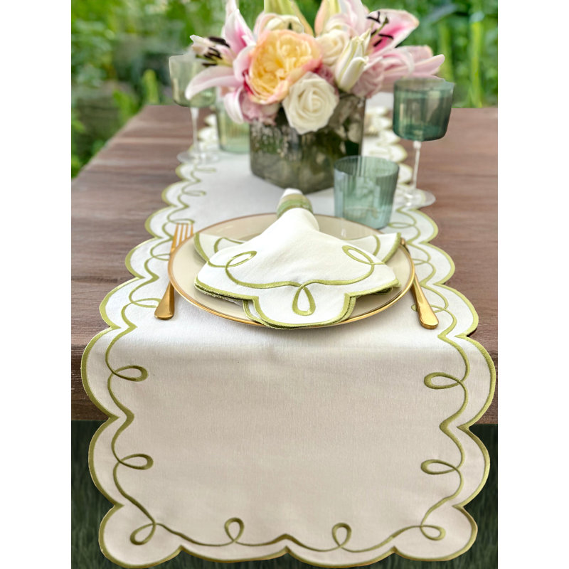 Ribbon Twirl Table Runnner, White;Ice Blue