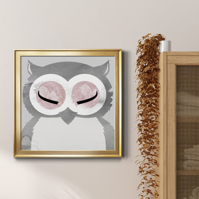 Chouette - peinture sur toile encadrée, H 17,5 po x l 17,5 po x P 1,5 po, Doré