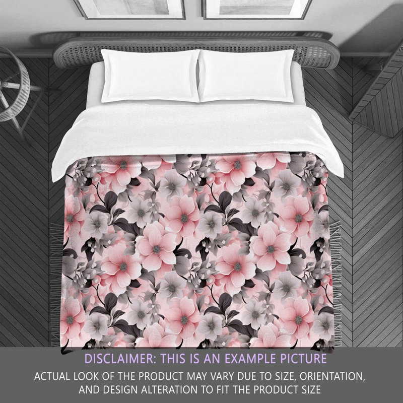 Polyester Floral Comforter, Twin Extra Long Comforter, Gray/Pink