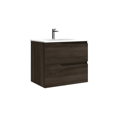 Menta 28.0" Wall Mounted Single Bathroom Vanity In Natural Oak With Ceramic Top