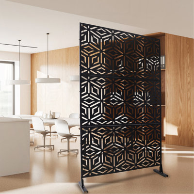 Écran d'intimité extérieur et intérieur en métal H 76 po x l 48 po, écran d'intimité décoratif autoportant pour terrasse de balcon de terrasse, panneaux de clôture d'intimité pour jardin extérieur PS115 NOIR