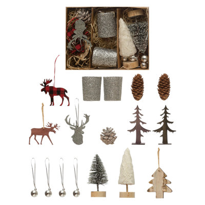 Candle Garden Kit with Votives Ornaments Pinecones Bottle Brush Trees Wool Felt and Wood Laser Cut Trees Boxed