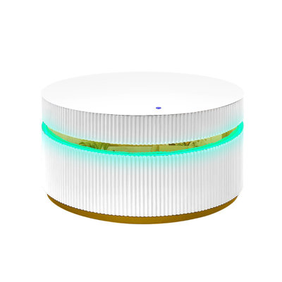 Tavi Coffee Table, 39 Inch Round Glass Top And LED Lit Gold Brim, White