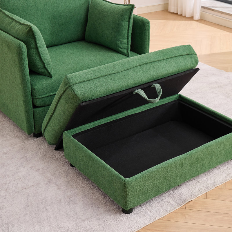 Upholstered Chenille Accent Chair With Footstool, Green Chenille