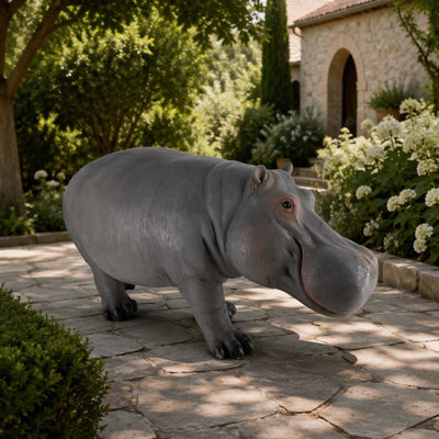 12.6" Weather Resistant Hippopotamus Garden Statue, Realistic Resin Hippo Wildlife Sculpture, Outdoor Decor for Lawn, Yard, Patio & Pond Landscaping