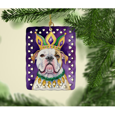 Ornement en porcelaine American King Bulldog King of Mardi Gras