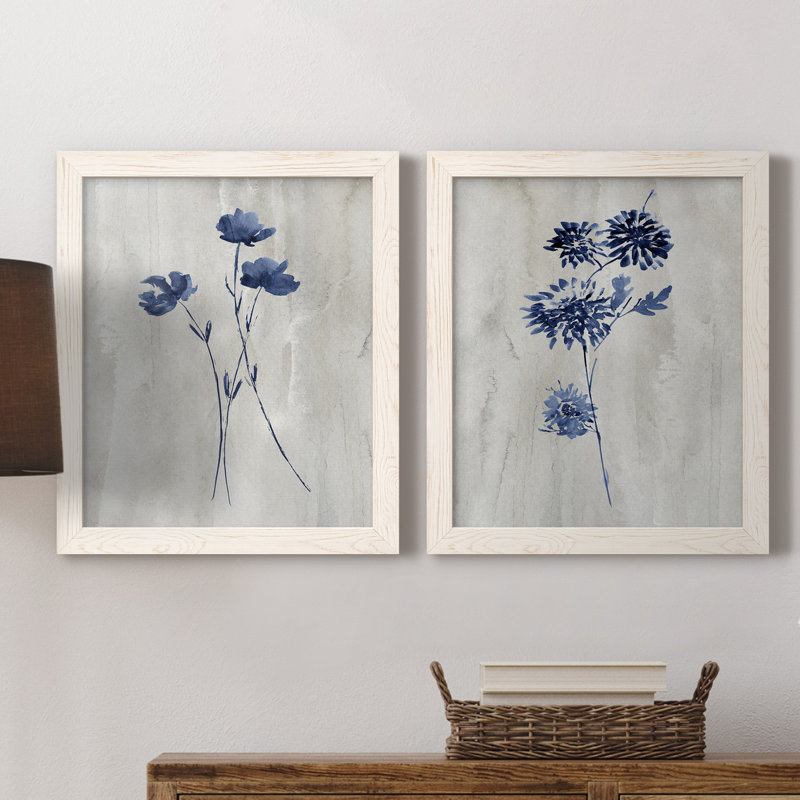 Indigo Botanical III - ensemble de 2 reproductions d'impressions, H 20 po x l 17 po x P 1 po, Toile blanche encadrée
