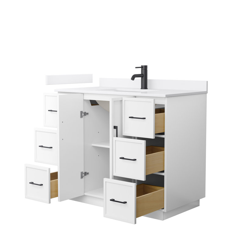 Elan TK 42" Freestanding Single Bathroom Vanity with Cultured Marble Top, White Cultured Marble, White, Matte Black