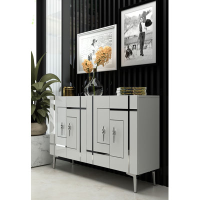 Modern Sideboard With Gold/Silver Geometric Accent