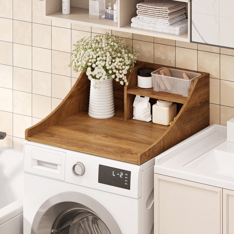 2-Layer Single Washer Dryer Countertop ，Laundry Countertop with Storage Shelf, Brown 