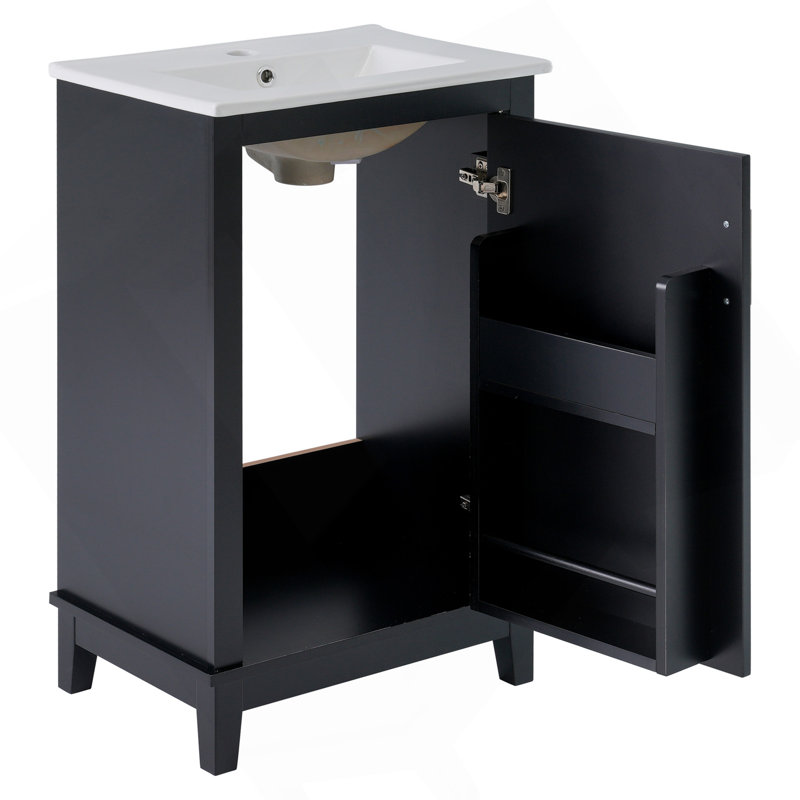 [Viedo] Petite armoire de meuble-lavabo moderne de 20 pouces avec lavabo en céramique - 20 * 14,5 * 33,3 pouces, beaucoup de rangement, 1 porte à fermeture douce