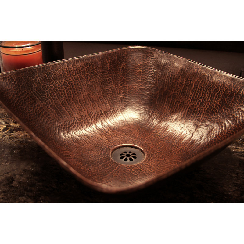 14" Square Vessel Hammered Copper Sink