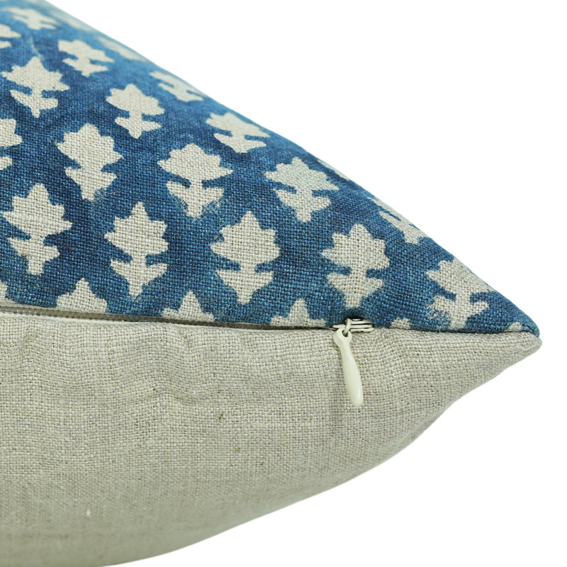 Jeté en lin bleu Fab Fabine - imprimé floral fait à la main, décor bohémien rétro, Carré, H 22 po x l 22 po