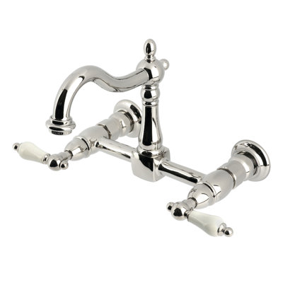 Kingston Brass Heritage Double-Handle 2-Hole Wall-Mount Bridge Kitchen Faucet
