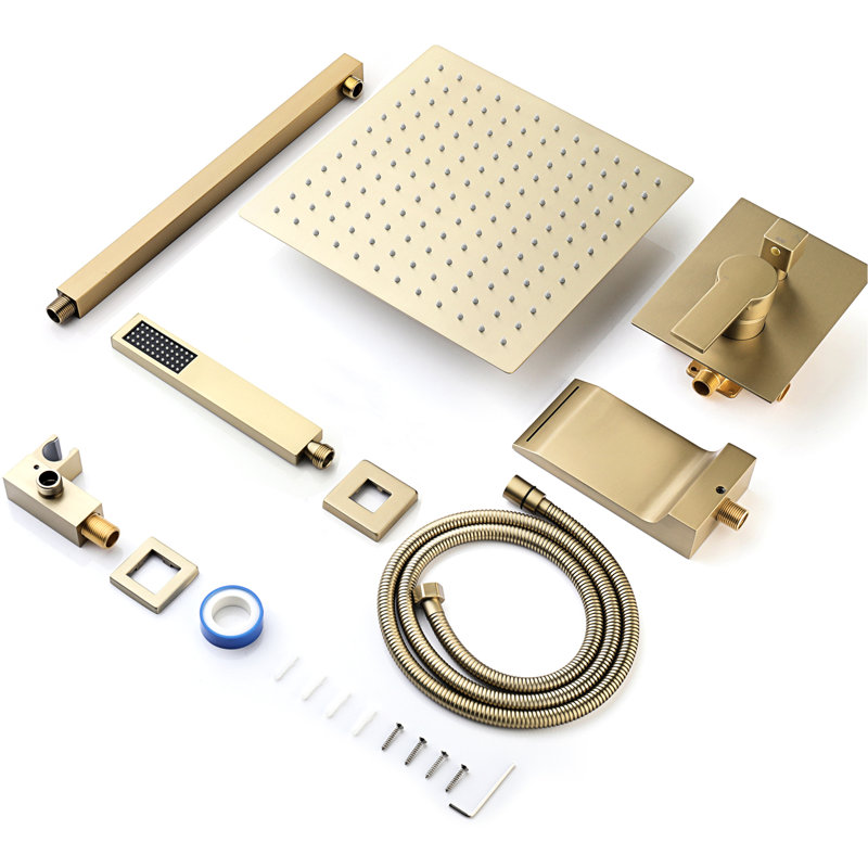 Ensemble de douche complet avec tête de 12 po et portatif, fixation murale, disque en céramique, équilibre, apparence exquise, or brossé merveilleux