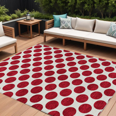 Tapis intérieur lavable à pois rouge 10 pi x 14 pi