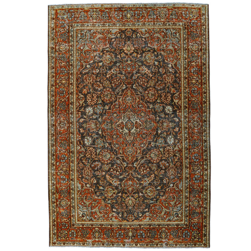 Tapis Oushak rétro bleu marine et rouge Anatolian