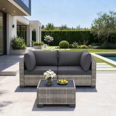 Outdoor Wicker Patio Chair With Coffe Table (set Of 3)