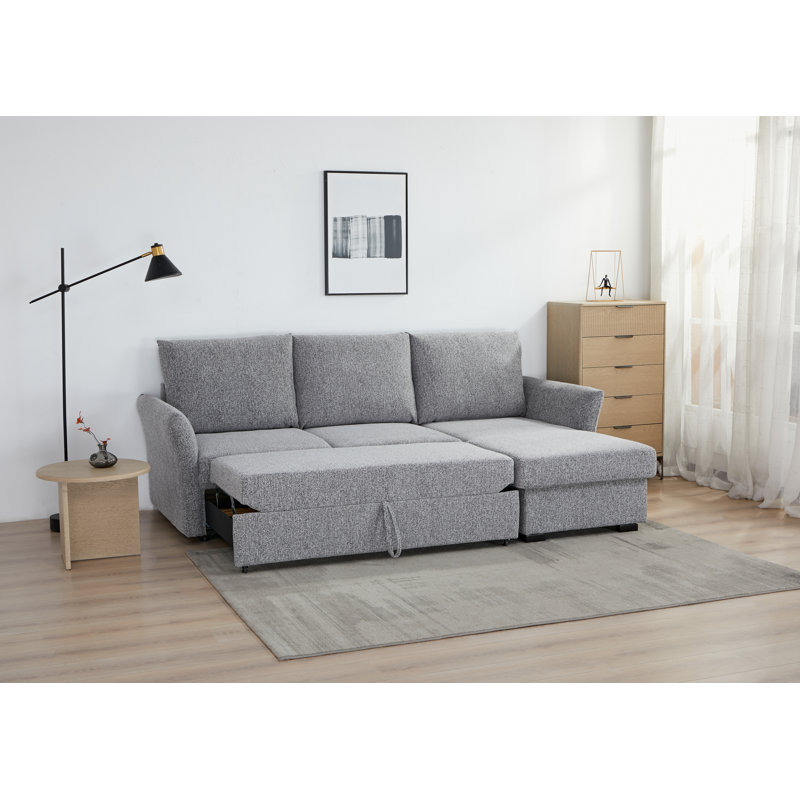 Velin Fabric 3-Seater Corner Sofa Bed with Storage, Grey