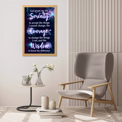 Serenity Prayer Floral Circuit Pattern Canvas Wrapped Wall Art Oil Painting Print With Purple And Blue Glow Effects For Home Office Or Meditation Space Decor