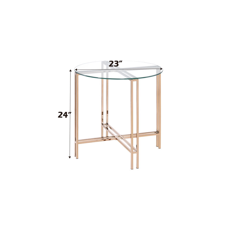Élégante table de bout ronde en champagne avec verre transparent - Surface décorative ouverte à structure ouverte