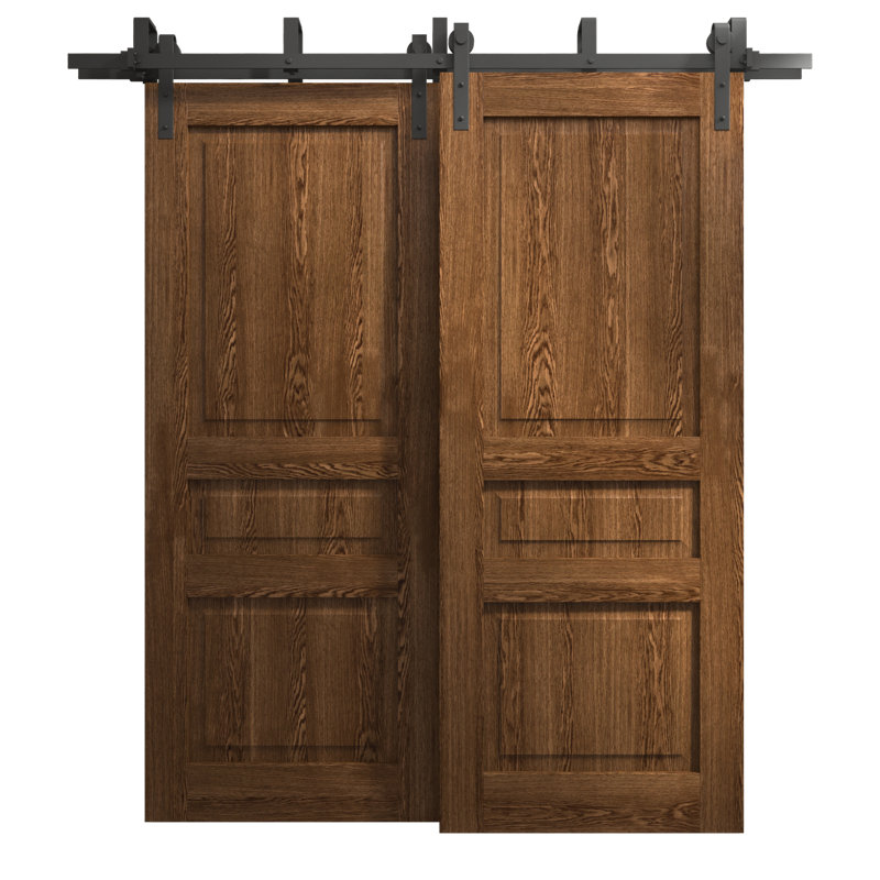 Portes coulissantes de style grange pour placard, 162,5 x 244 cm (64 x 96 pouces), Ego 5012, chêne cognac, rails modernes de 2 m (6,6 pi), quincaillerie incluse, portes de placard en bois massif pour chambre à coucher.