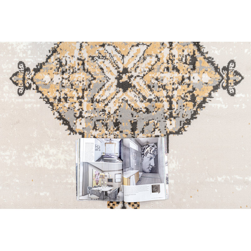 Tapis oriental gris / jaune, Rectangle 2 pi x 4 pi