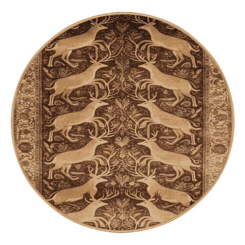 Machine Washable Persian Brown Area Rug, Round 5'
