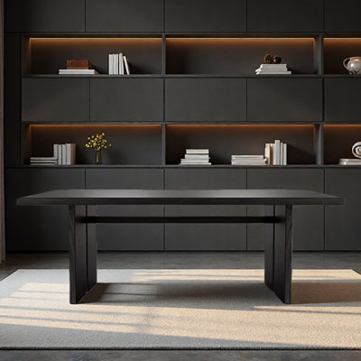 Bureau long noir minimaliste en bois massif pour le bureau
