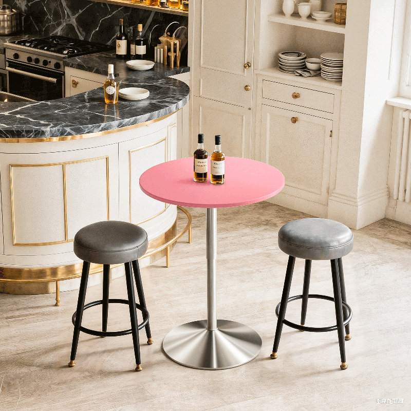 Ojavi Bistro Pub Table Round Adjustable Height Bar Cocktail Table Dining Table with Chrome Base, Pink