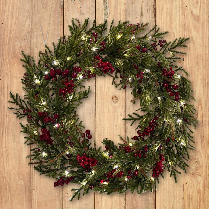 Faux Lighted 56cm Wreath