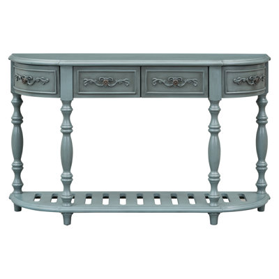 Retro Curved Console Table, 52" Solid Wood Half Moon Console Table Sofa Table With 4 Drawers 1 Open Shelf For Living Room,Entryway,Hallway by Bloomsbury Market