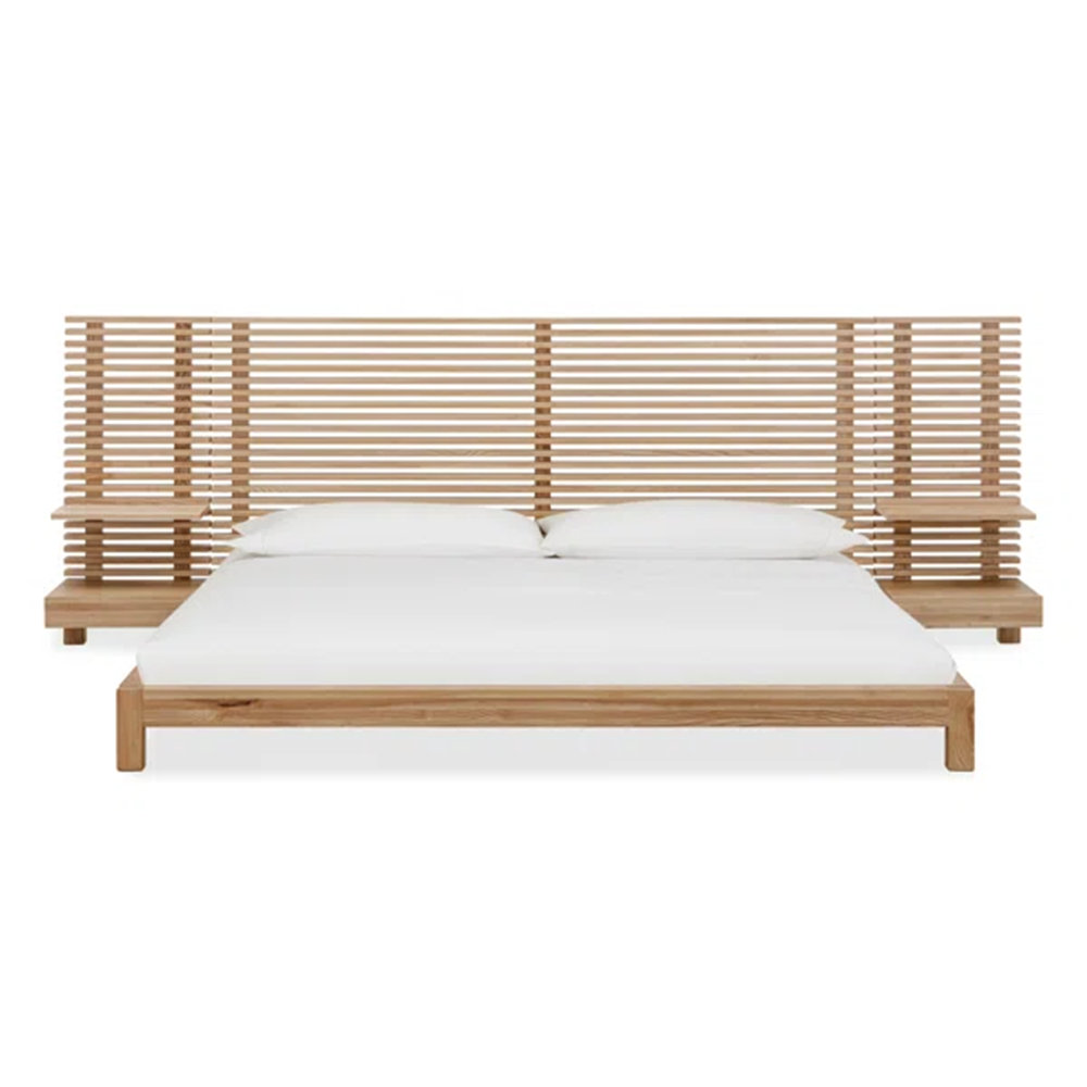 Finnian Solid Wood Panel Storage Bed, Full / Double, Light Oak